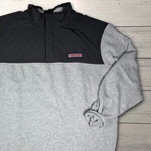 Vineyard Vines Quilted Pullover Partial Snap - Barracuda Gray - Men's Medium